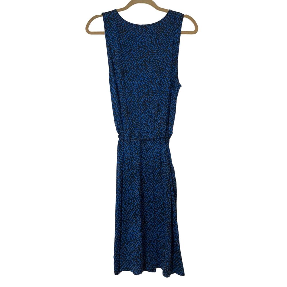 Joe Fresh Faux Wrap Dress Royal Blue and Black Abstract Dots Womens Size L